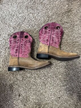 Shyanne Pink and Tan Kids Pull-On Cowboy Boots